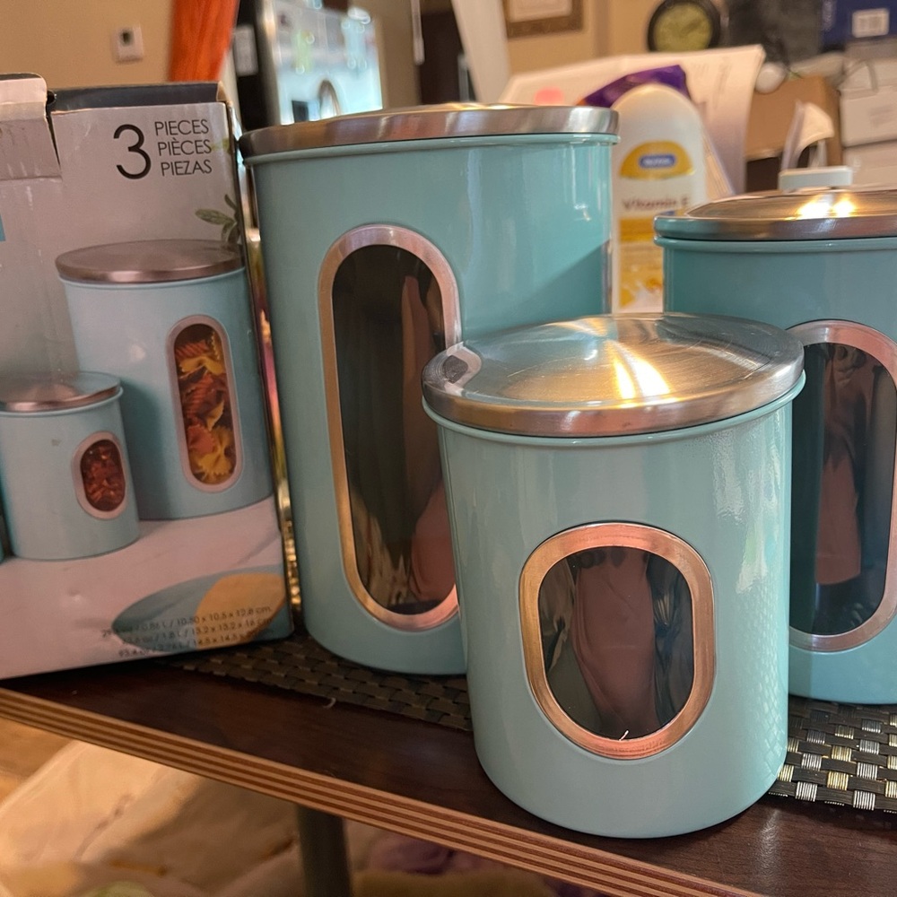 Home Basics Turquoise Canister Set with Silver Lids - Picture 7 of 7